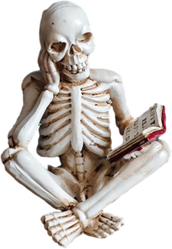 Skeletons Halloween Decorations, Reader Skull Figurines, Cool Home Decorative Halloween Gothic Statue Horror Sculpture Bookshelf Desk Table Indoor Decor - skull figurine