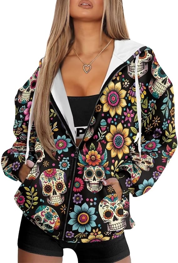 Womens Oversized Hoodie with Zipper Pockets Hooded Gradient Sweatshirt Women Zip Up Sweater Women Size XS-4XL