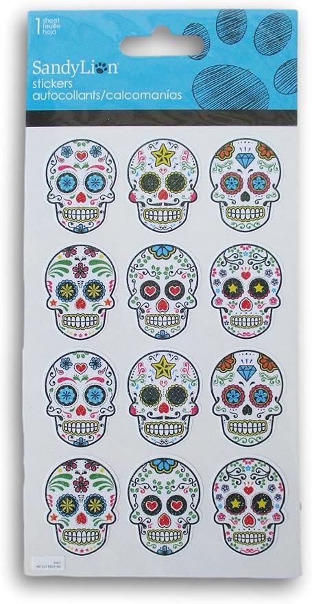 Sugar Skull Stickers for Crafts - Day of the Dead Stickers - 12 Pieces - skull sticker