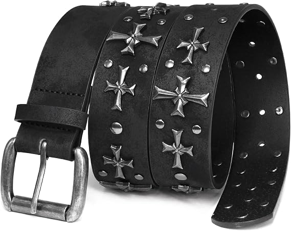blu&ben Studded Belt for Women, Y2K Punk Rock Belts with Metal Cross Rivet - skull wallet