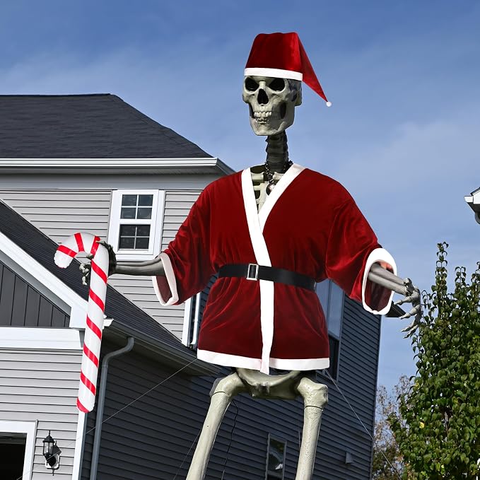 12ft Giant Sized Skeleton Costume Set Christmas Santa Suit and Hat - skeleton