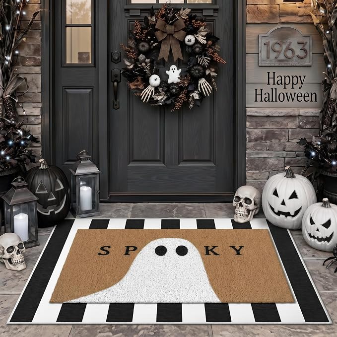Tinideya 2 Pcs Halloween Door Mat Outdoor Layered Spooky Ghost Welcome Mat