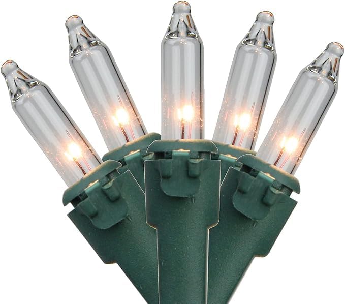20-Count Clear Mini Christmas Light Set, 4ft Green Wire - string light