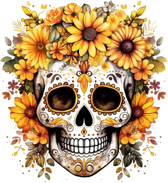 Sunflower Sugar Skull Mexican Vinyl Decal Sticker 4.2" - skull sticker