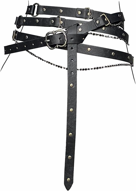 HiiFeuer Medieval DIY Faux Leather Metal Chain Belt, Vintage Adjustable Thin Belt For Women, Retro Skinny Belt For Dresses - skull wallet