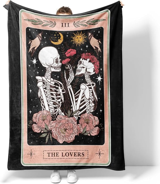 Skull Flower Rose Blanket for Adults Women Men Tarot Blanket Super Soft Flannel Throw Rug Chair Sofa Bed Skull Blanket 50×60IN - skull blanket