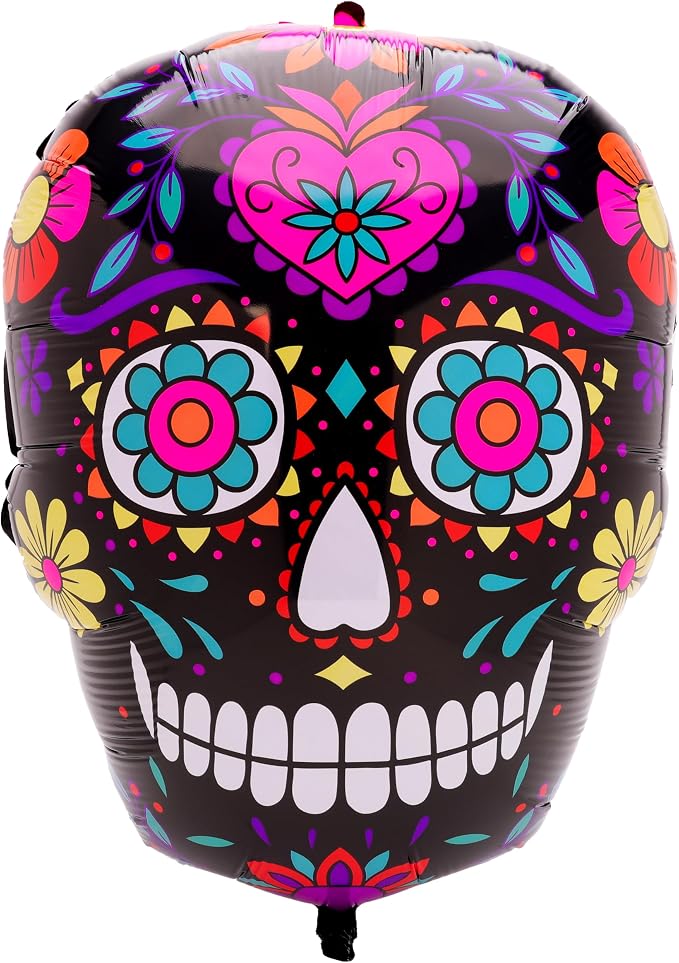 Toyland® 56cm (22") Sugar Skull Shaped Character Foil Balloon - Day Of The Dead Halloween Party Balloons - skull inflatable