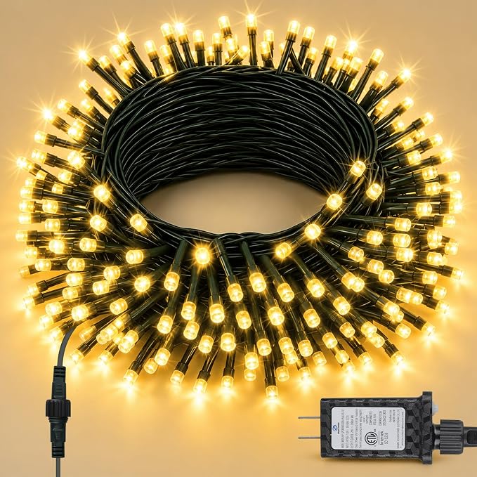 66FT 200 LED Christmas Light, Twinkle Xmas Lights with 8 Modes and Timer, Outdoor Waterproof Christmas Tree Lights for Room Bedroom Wedding Party Holiday Decorations, Warm White - string light