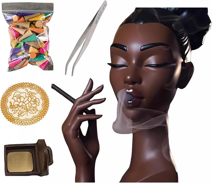 Elegant Head Incense Black Woman Burner, Modern Design, Stylish Incense Holder Black Women, Sophisticated Home Decor, Desk Accessory (Black2) - skull incense burner