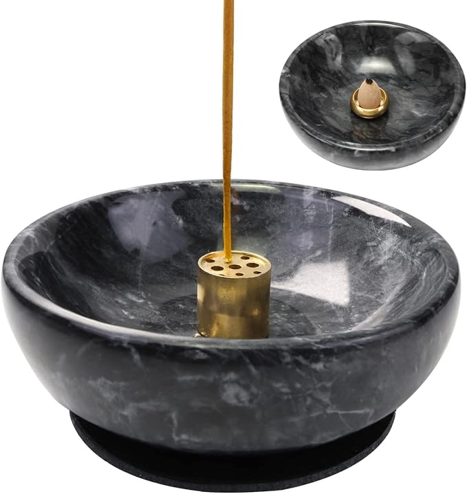 Handmade Natural Marble Incense Holder for Sticks and Cones-with 9 Holes, Multi-Functional Incense Burner Holder for Incense Sticks and Cones, Perfect Home Decor(Black, 4.7inch) - skull incense burner