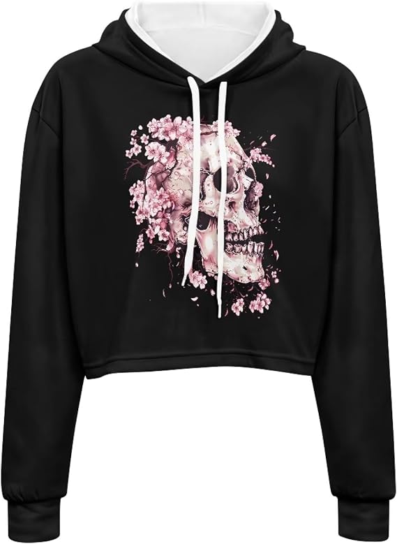 Winter Oversized Hoodies Spring Fall Crop Top Sweaters for Women Lightweight Graphic Sweatshirt with Hood Size S-5XL - skull hoodie