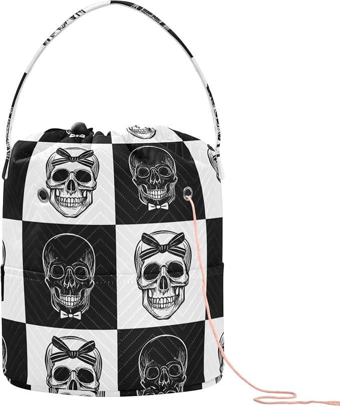 Yarn Storage Bag Small Crochet Bag Knitting Bag Organizer Gothic Skull Black and White Yarn Bags for Crocheting Basket - skull suitcase