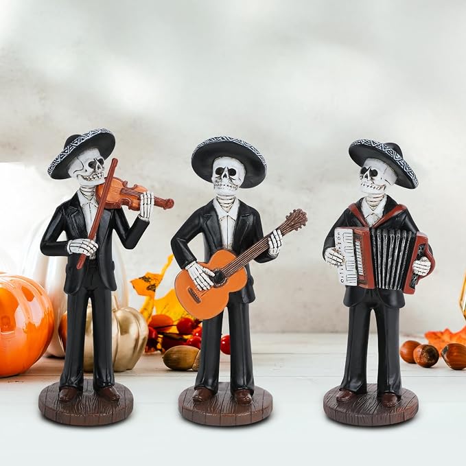 Skeletons Statue Band, Skull Halloween Day of the Dead Decorations - skull figurine