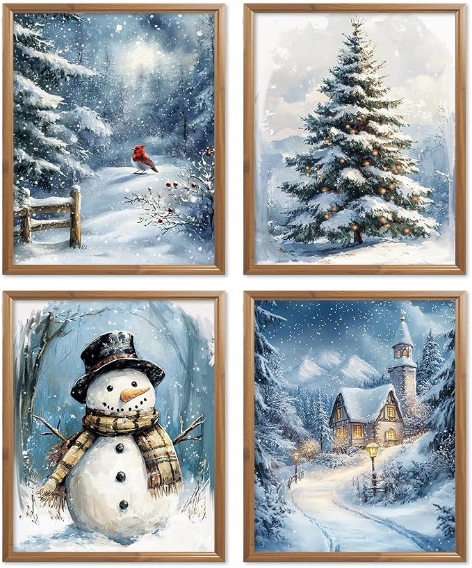 Wheatwin Blue Christmas Decor, Wonderland Christmas Wall Art 8x10 - skull wall art