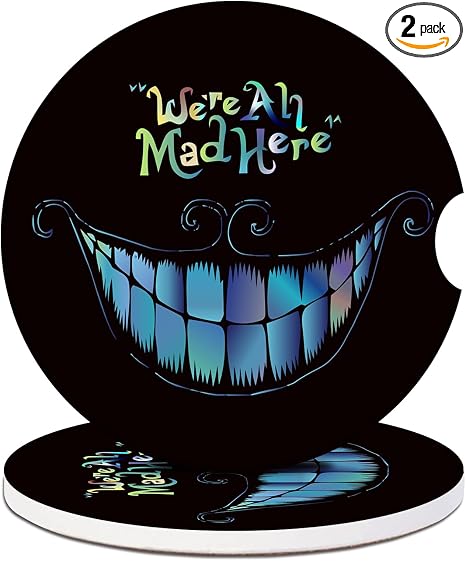 2 Pack Car Cup Holder Coasters - Halloween Alice Absorbent Ceramic Coaster, Car Coasters for Cup Holders, Car Interior Accessories for Women Men - skull coaster