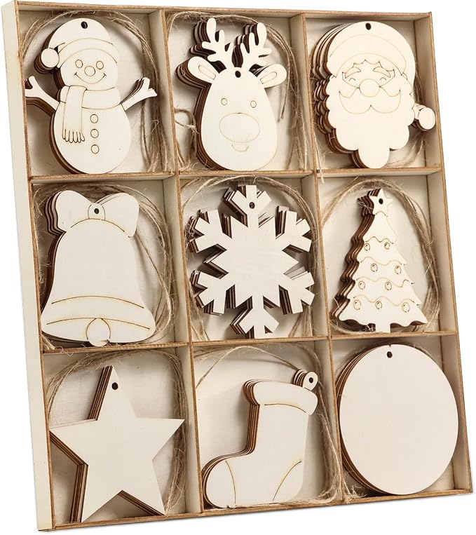 WOHOHOHO 45Pcs 9 Designs Christmas Unfinished Paintable Blank with Tray - skull painting
