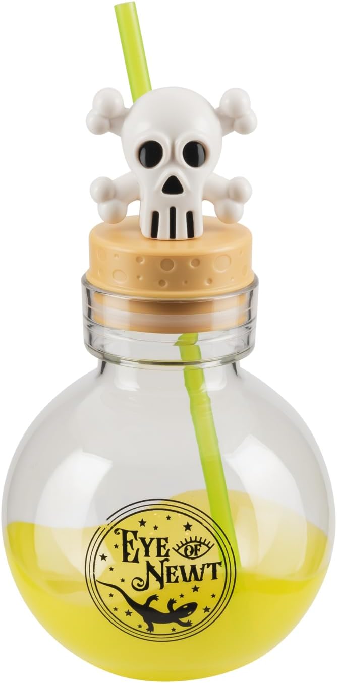 COOL GEAR 30 oz Potion Bottle with Removable Lid and Straw | Durable, BPA-Free Plastic Halloween Water Bottle with Spooky Design for Trick-or-Treating, Parties or Everyday Use (Green/Skull)