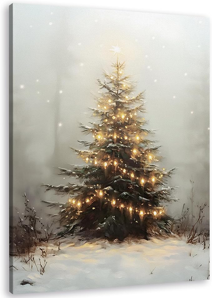 TLESKE Vintage Winter Snowy Christmas Tree Wall Art Decor, Rustic Christmas Pine Tree Canvas Wall Art Print for Farmhouse Living Room Bedroom, Aesthetic Christmas Winter Wall Artwork Picture, 11x14 - skull wall art