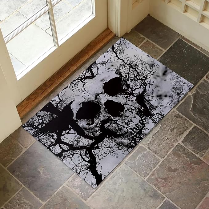 Gothic Skull Tree Indoor Door Mat for Entryway, 17×29.5 Inch, Dark Forest with Skull Floor Doormat for Home Decor, Non-Slip Rug Mat for Living Room, Kitchen, Bedroom, Gifts for Goth Lovers