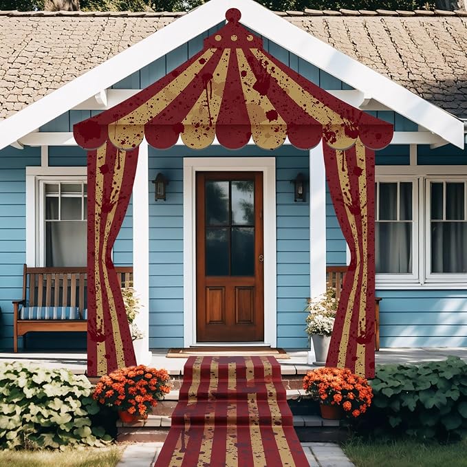 Fanfanwin 4 Pcs Halloween Circus Tent Decorations Carnival Party, Blood - skull carpet