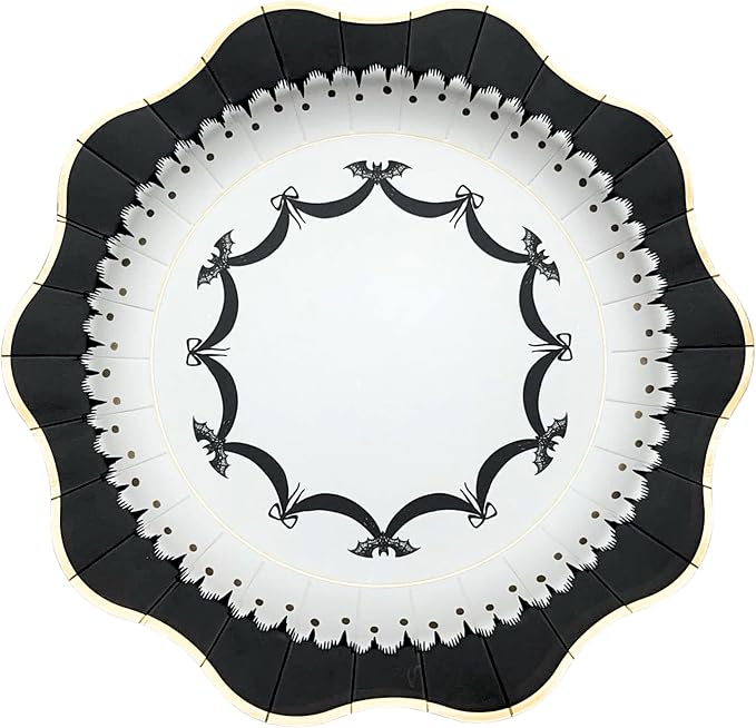 Bonjour Fete Halloween Dinner Plates, Gothic Black Bat Paper Plates, 8 Pack - skull plate
