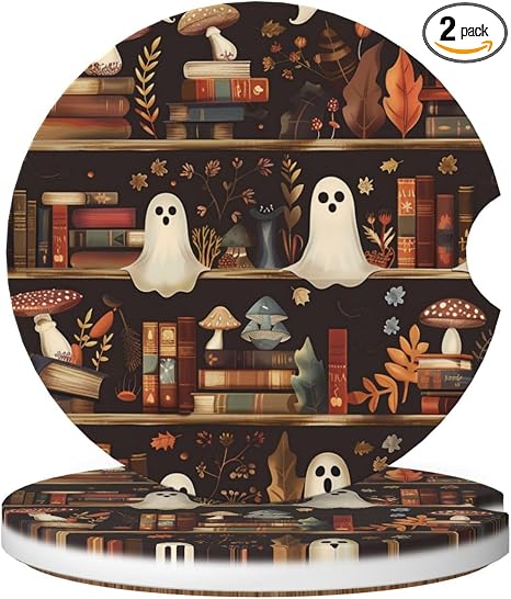 2pcs Car Cup Holder Coaster Car Coaster Vintage Halloween Mushrooms Ghost Absorbent Car Coaster Absorbent Drink Coaster for Car Decor Auto Accessories - skull coaster