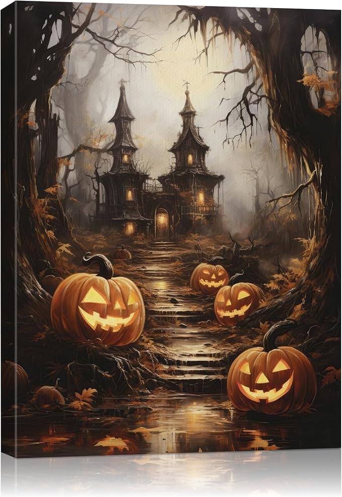 Halloween Canvas Wall Art, Gothic Fall Decorations for Home - skull wall art