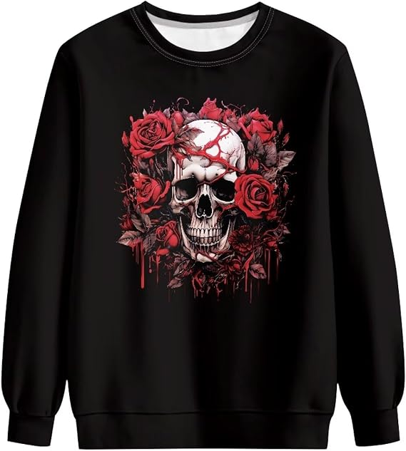 Womens Crewneck Sweatshirt with Design Oversized Long Sleeve Graphic Tshirts Shirts for Women XS-4XL - skull sweatshirts
