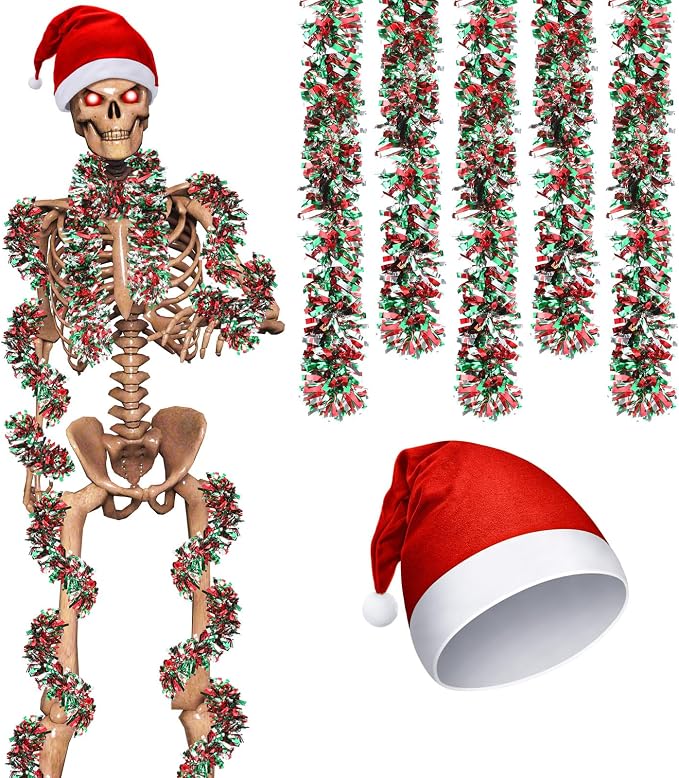 Cozypower 5 Pcs 12 ft Christmas Giant Skeleton Costume, Red, Colorful - skeleton