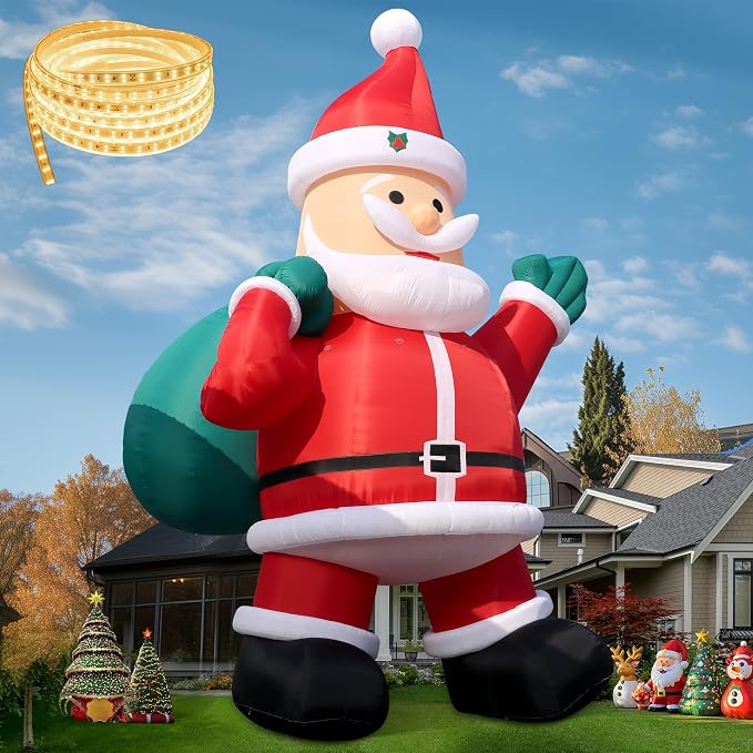 40ft Santa Inflatables with LED Lights, Giant Blow Up Santa Claus - skull inflatable
