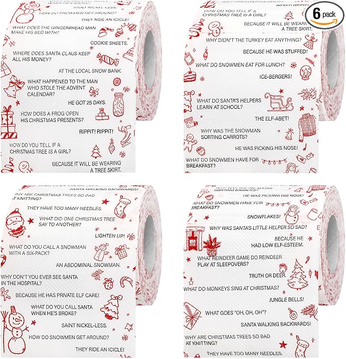 Fullhawl 6 Pcs Christmas Joke Toilet Paper Funny Xmas Bathroom Tissue - skull toilet paper