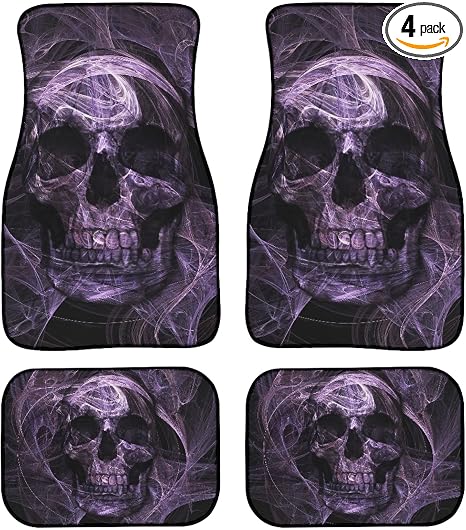 Purple Skull Car Floor Mats Custom Gothic Skull Skeleton Horror Skull Art Abstract Design Floor Mats for Cars Universal Vehicle Front Rear Rugs Auto Car Accessories Decor for Truck - skull floor mat