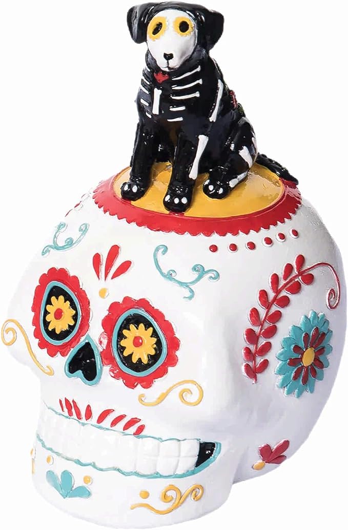 GALLERIE II Sitting Festive Canine Dog Sugar Skull Decorative Figurine Day of The Dead Dia De Los Muertos Halloween Cute Spooky Scary Table Tabletop End Table Fireplace Mantle Resin Decor Decoration - skull figurine