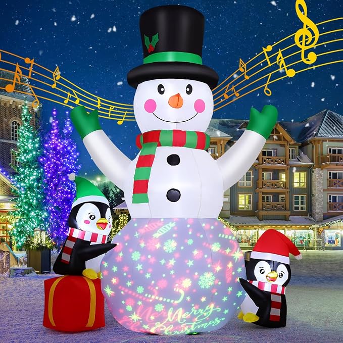 GOOSH 8.3 FT Christmas Inflatables Snowman Built-in Music Box & Rotating Colorful LED Lights, Christmas Inflatable Outdoor Decoration Blow Up for Holiday Party Xmas New Year - skull inflatable