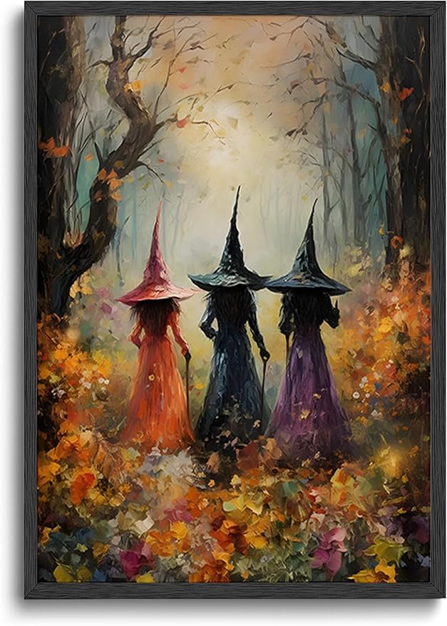 ILLBDR Halloween Three Witches Canvas Wall Art Poster 16×24 inch