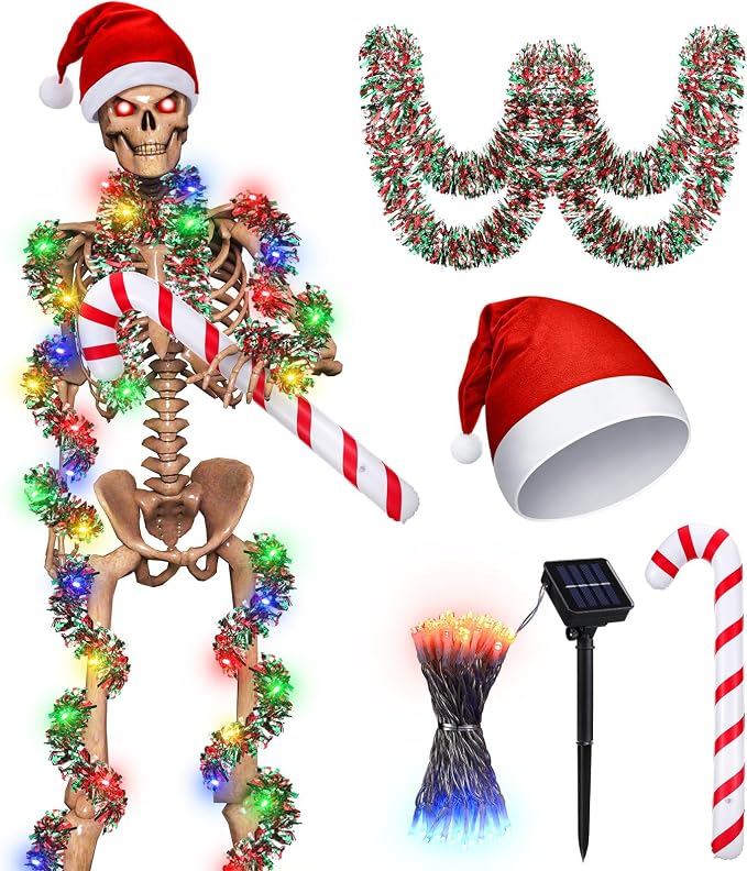 Cozypower 12 ft Skeleton Christmas Outfit Accessories, Classic Red - skeleton