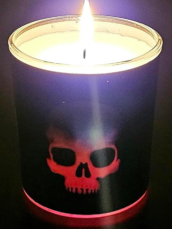 Gothic Halloween LED Skull Color-Changing Glass Candle, 4 inches by 3.5 inches by 3.5 inches. - skull candle