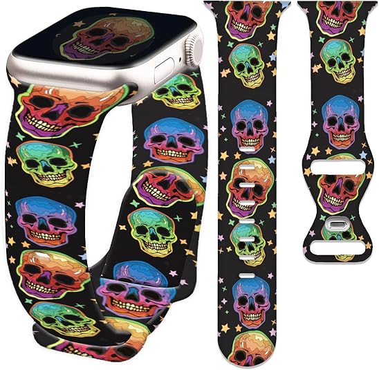 Compatible with Apple Watch Band 38mm 40mm 41mm 42mm 44mm 46mm 45mm 49mm for Women Men, Soft Silicone Waterproof Replacement Strap for iWatch Bands Series 10 9 8 7 6 5 4 3 2 1 SE Ultra/Ultra 2 - skull watch
