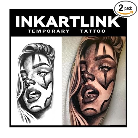 INKARTLINK Temporary Tattoo, 2 Sheets Chicano Girl Portrait Arm Stickers - skull sticker