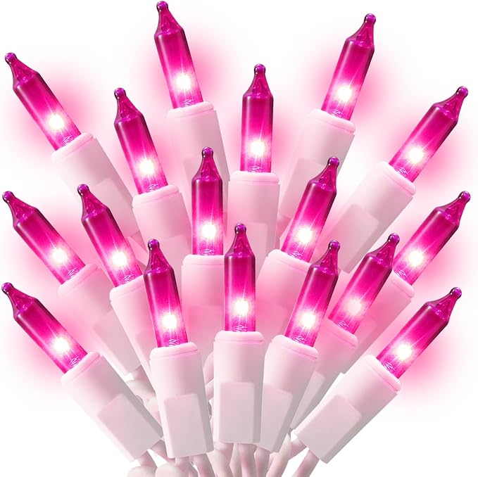 Brillarlights 100 Count Mini Pink String Lights, 21ft Incandescent Christmas Tree Lights, UL Certified Indoor Outdoor Pink Fairy Lights for Room, Valentine's Day, Porch, Weddings,Christmas Decor - string light