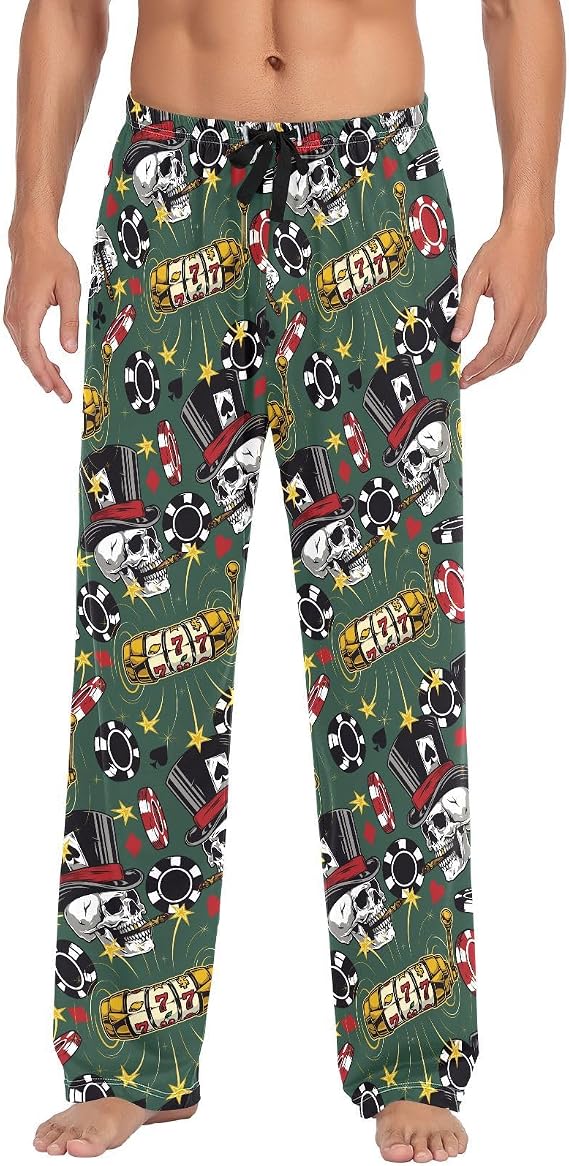 Pajamas Pants for Men Horses Animals Men's Pajama Bottoms 100% Cotton PJ Pants for Mens S-XXL - skull pajamas