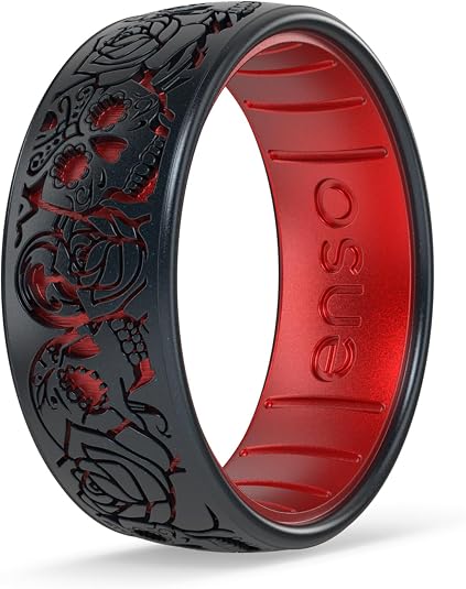 Enso Rings Etched Sugar Skulls 3.0 Silicone Rings - Comfortable and Flexible Design - skull ring