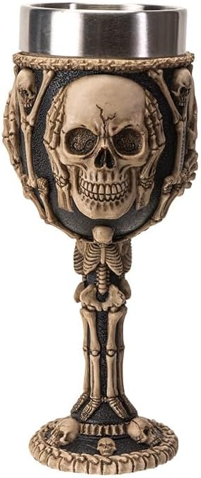 Pacific Giftware Hear See Speak No Evil Skeleton Wine Goblet 7oz Stainless Steel Skull Chalice for Halloween Decor Gothic Party Cup for Halloween Lovers - skull bottle