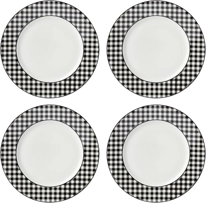 Lenox Gingham Black Halloween Porcelain Dinner Plate Set for 4 - skull plate