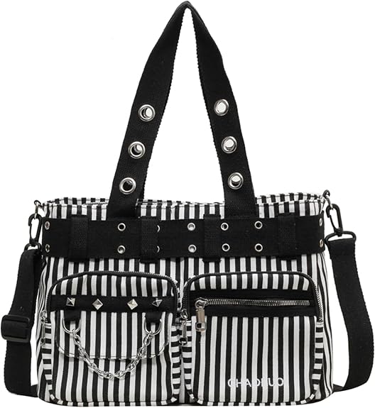 Makukke Y2K Tote Bag for Women Canvas Shoulder Bag Gothic Bag Skull Handbag for Work Office Travel - sugar skull handbags for sale