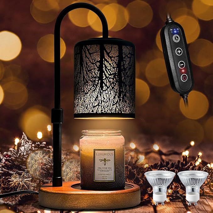 Candles Warmer with Timer and Dimmer, Adjustable Height Candle Melter, Electric Wax Warmer Vintage Home Decor for Jar Candles,2 Bulbs，Black - skull lamp