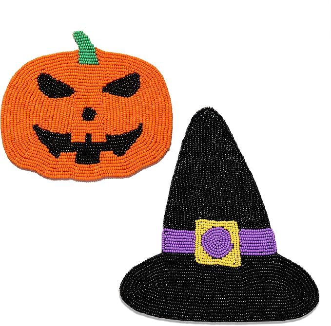 Halloween Coasters Beaded Ghost Candy Corn Boo Drink Coaster Spooky Halloween Cup Mat for Mugs Halloween Decorations Table Party Fovors (Style G) - skull coaster