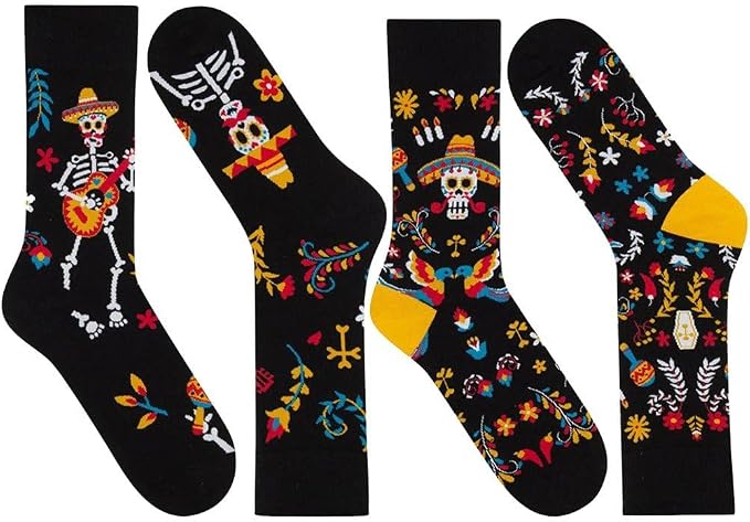 2 Pairs Sugar Skull Socks Halloween Crew Socks Casual Cotton Socks Novelty Funny Footwear for Mexico Day of The Day - sugar skull costume