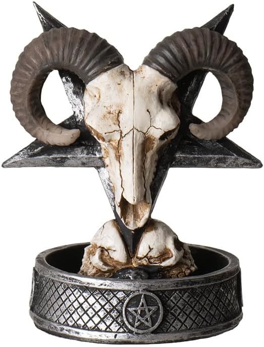 Pacific Giftware Ram Skull Backflow Incense Burner with Pentagram Base Unique Gothic Decor for Aromatherapy Meditation Home Decor 4.5" Inches Tall - skull incense burner