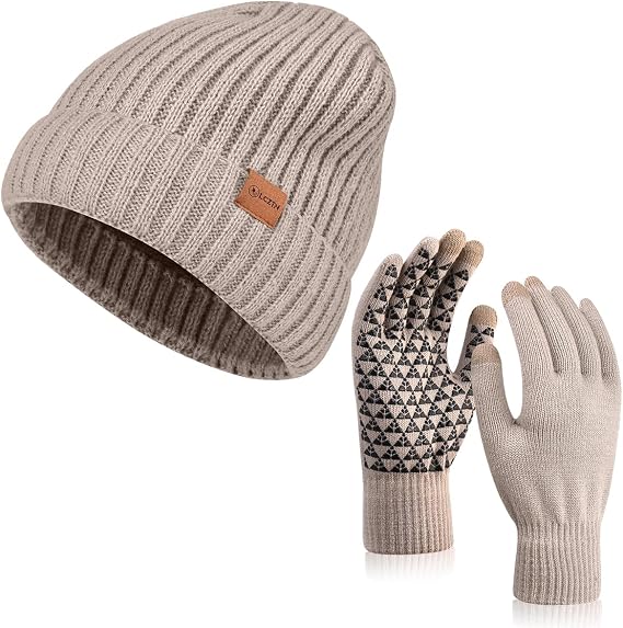 LCZTN Winter Beanie Hat and Touchscreen Gloves Set for Men and Women,Beanie Gloves Set with Warm Knit Fleece Lined - skull jacket